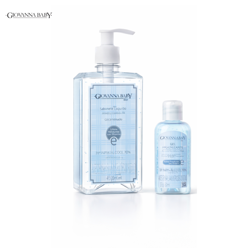 Kit Álcool Gel Giovanna Baby Azul 70º | 500 ml + 60 ml em Oferta na Shopee