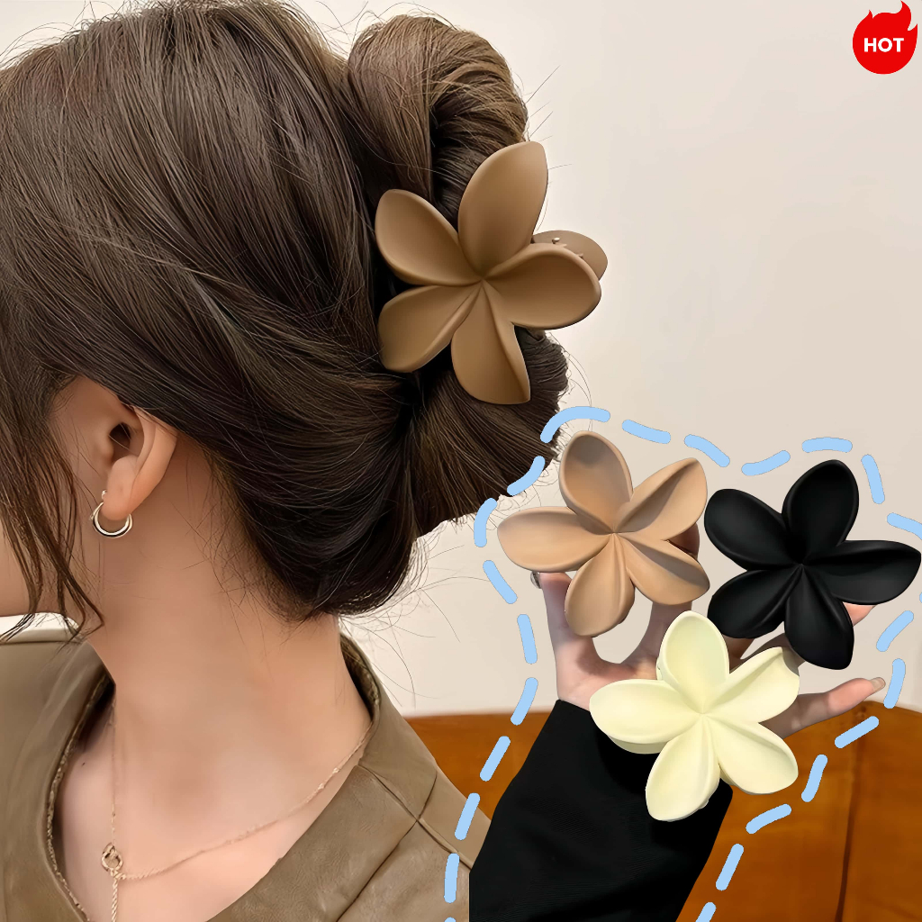 [ KIT 2 ]  Prendedor Presilha Piranha INS Plumeria Fosca Matte Flor Ponytail Clipes Para Cabelo