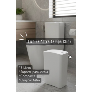 Lixeira com Tampa Click 8 Litros Astra Branca – Ideal para Banheiro Cozinha Compacta em Oferta na Shopee