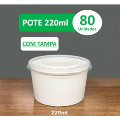 Pote de Papel Biodegradável 220ml com Tampa - Kit 80 unidades