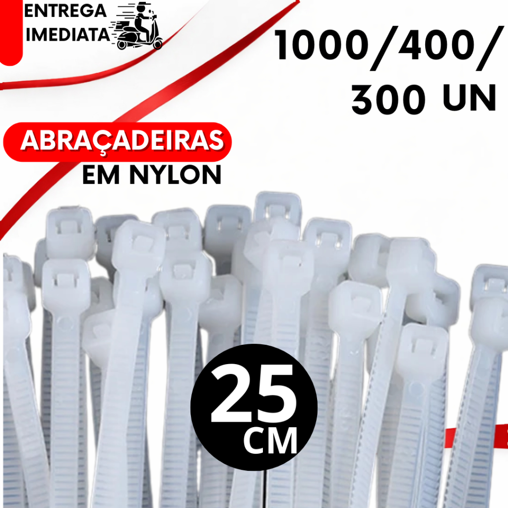 Abraçadeira 250mm Kit 1000/400/300 Nylon Enforca Gato 25cm Organizar Fios Prender Fixações Seguras em Oferta na Shopee