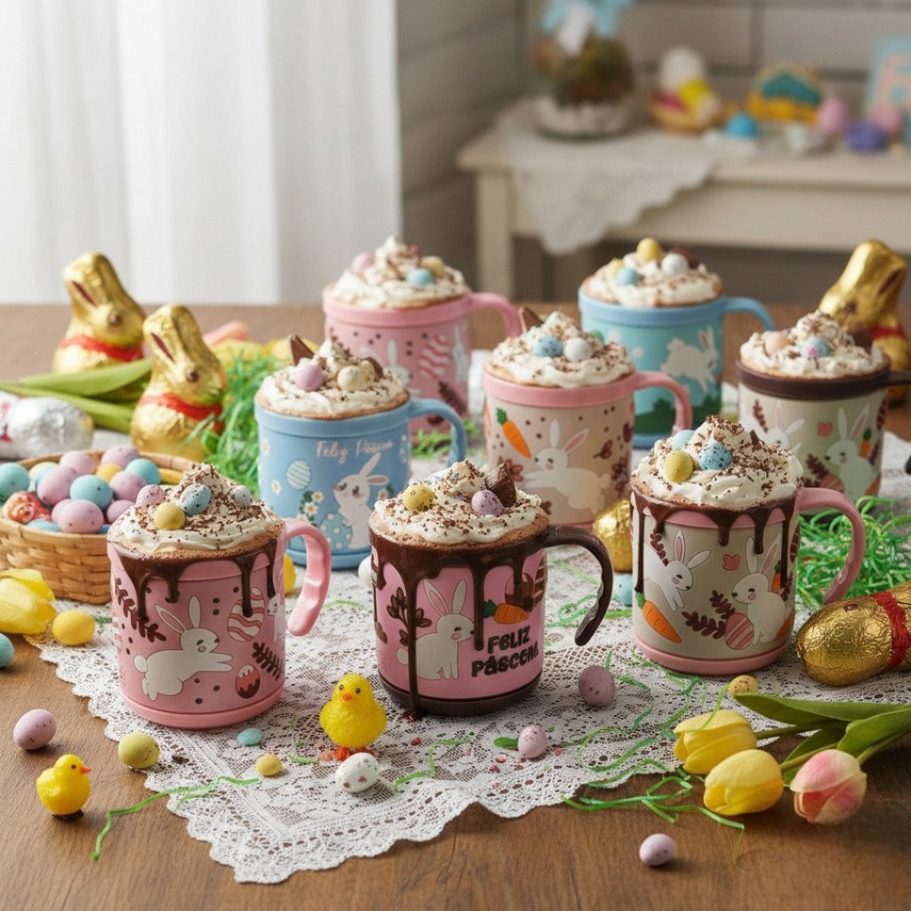Kit 6 Canecas De Páscoa 200ml Estampas C/ Relevo Coelho 8cm em Oferta na Shopee