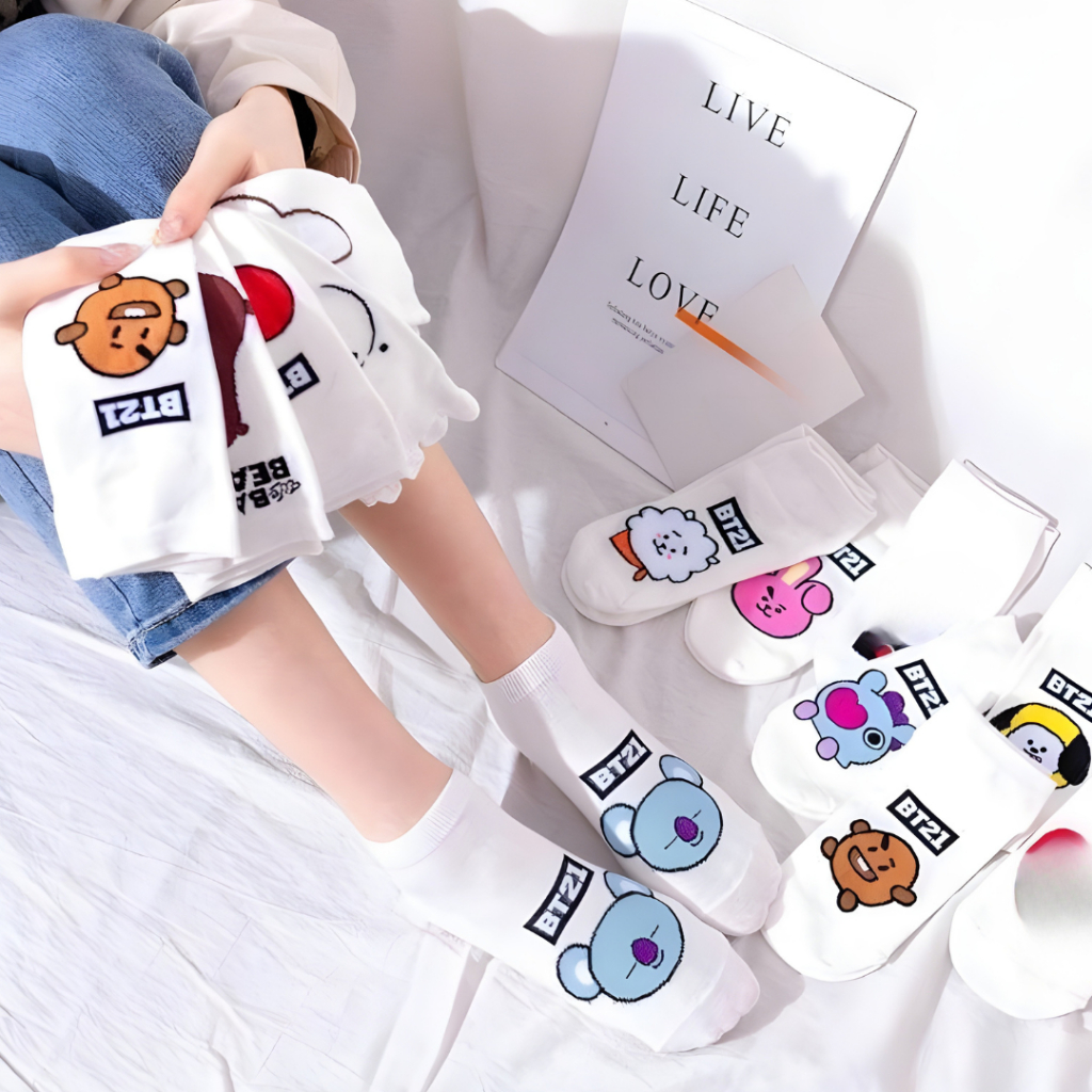 Meia BT21 K-Pop BTS Fofa Confortável Estilo Soquete - Algodão Premium (Tamanho Único - Veste 34 ao 38) em Oferta na Shopee