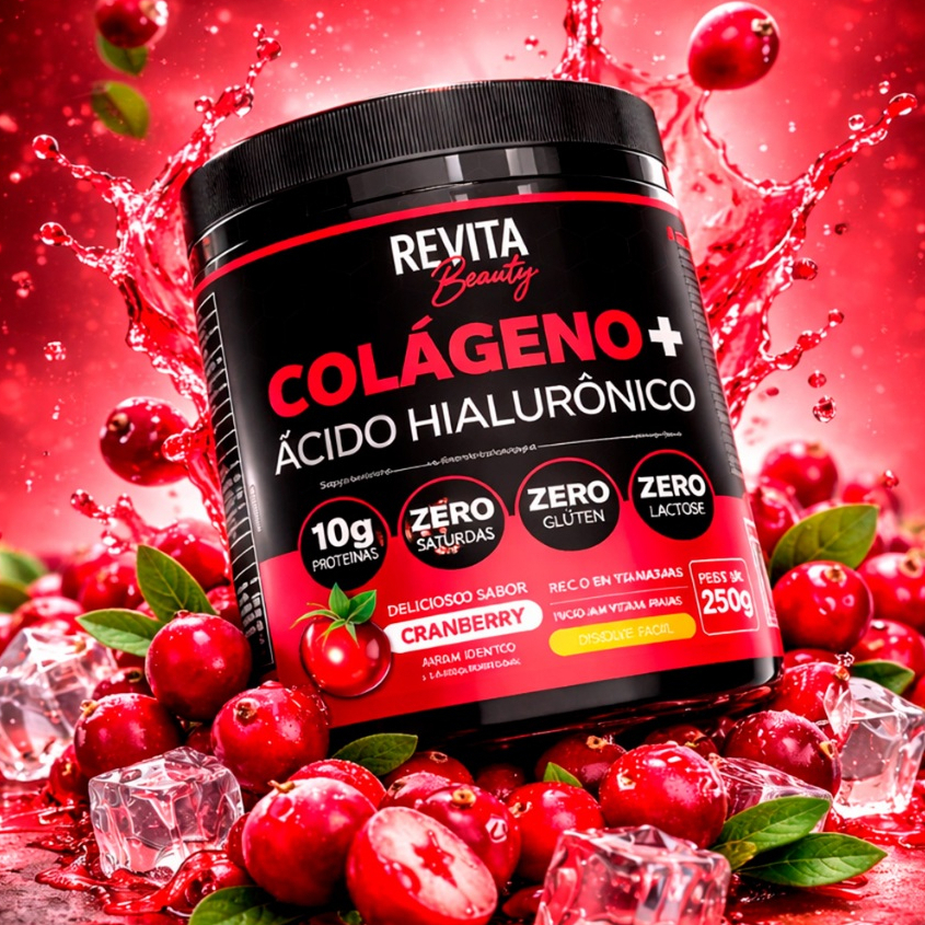 Colágeno + Ácido Hialurônico e Biotina Revita Beauty Zero Açúcar e Verisol - Envio Rápido