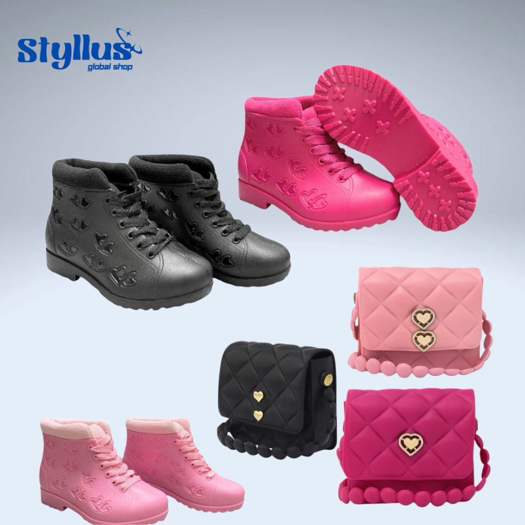 Conjunto Infantil Bota + Bolsinha Coração Feminino | Material Confortável E Impermeável Styllus