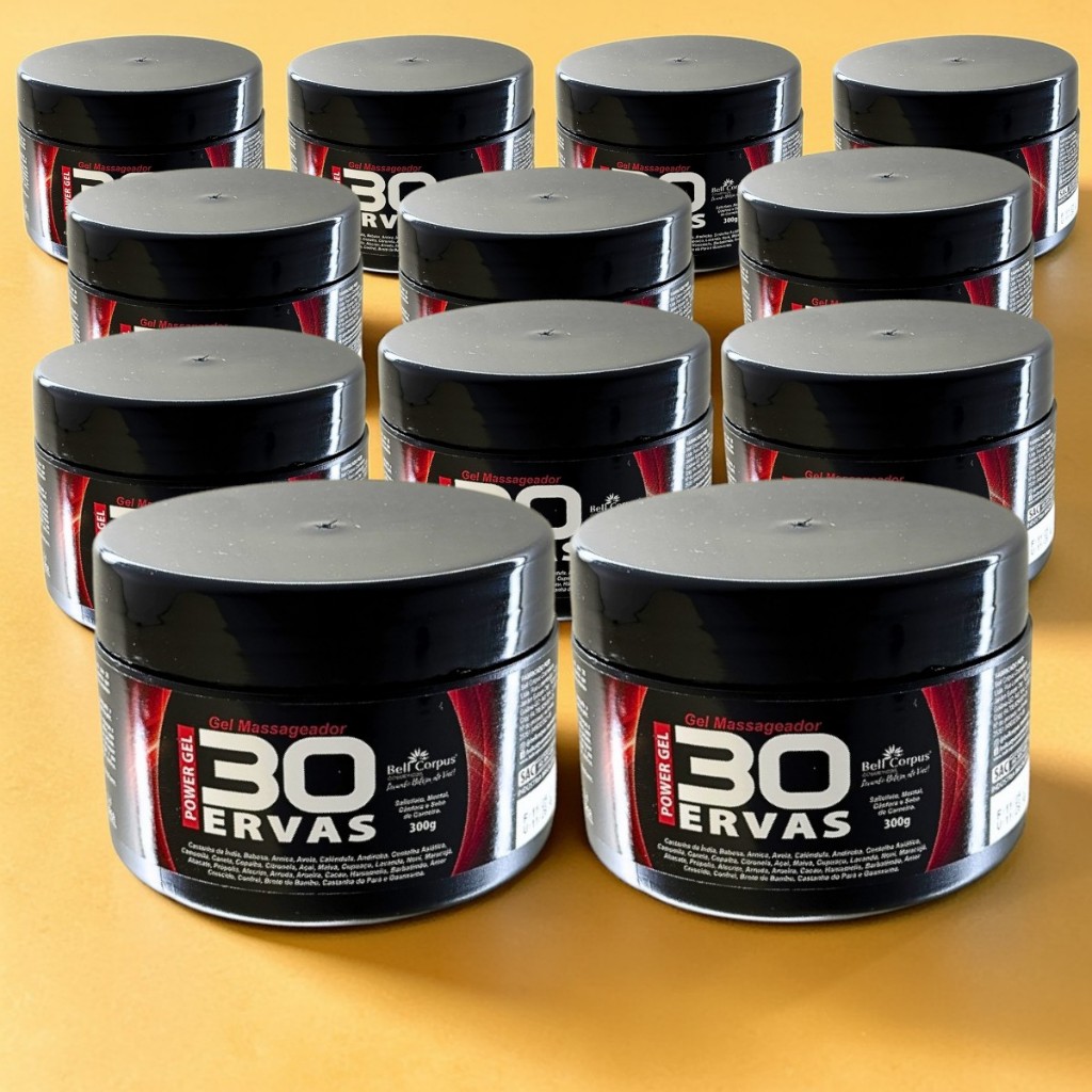 Kit 12 Gel Massageador Corporal Power GEL 30 ERVAS com Extratos Naturais 300g Bellcorpus
