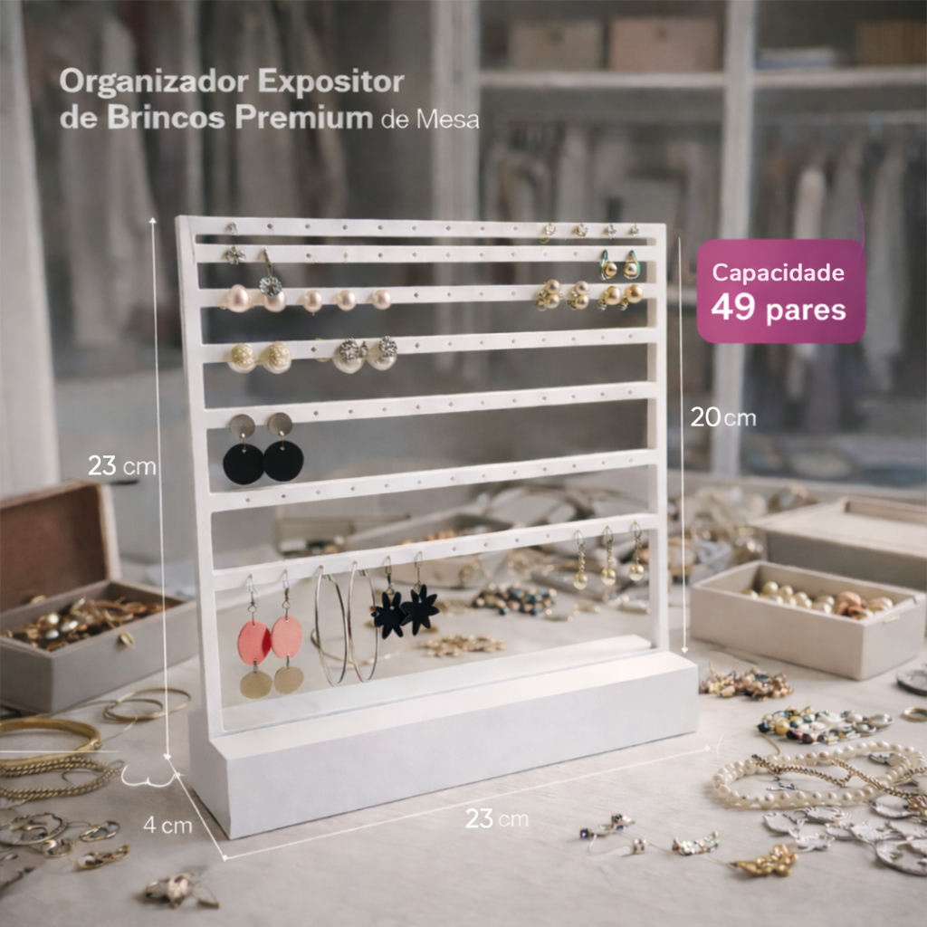 Suporte de Brincos com 49 Pares Organizador de Mesa Design Elegante Porta Joias Prático e Funcional