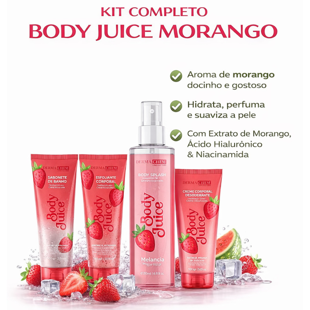 Kit morango para banho com sabonete hidratante corporal body splash
