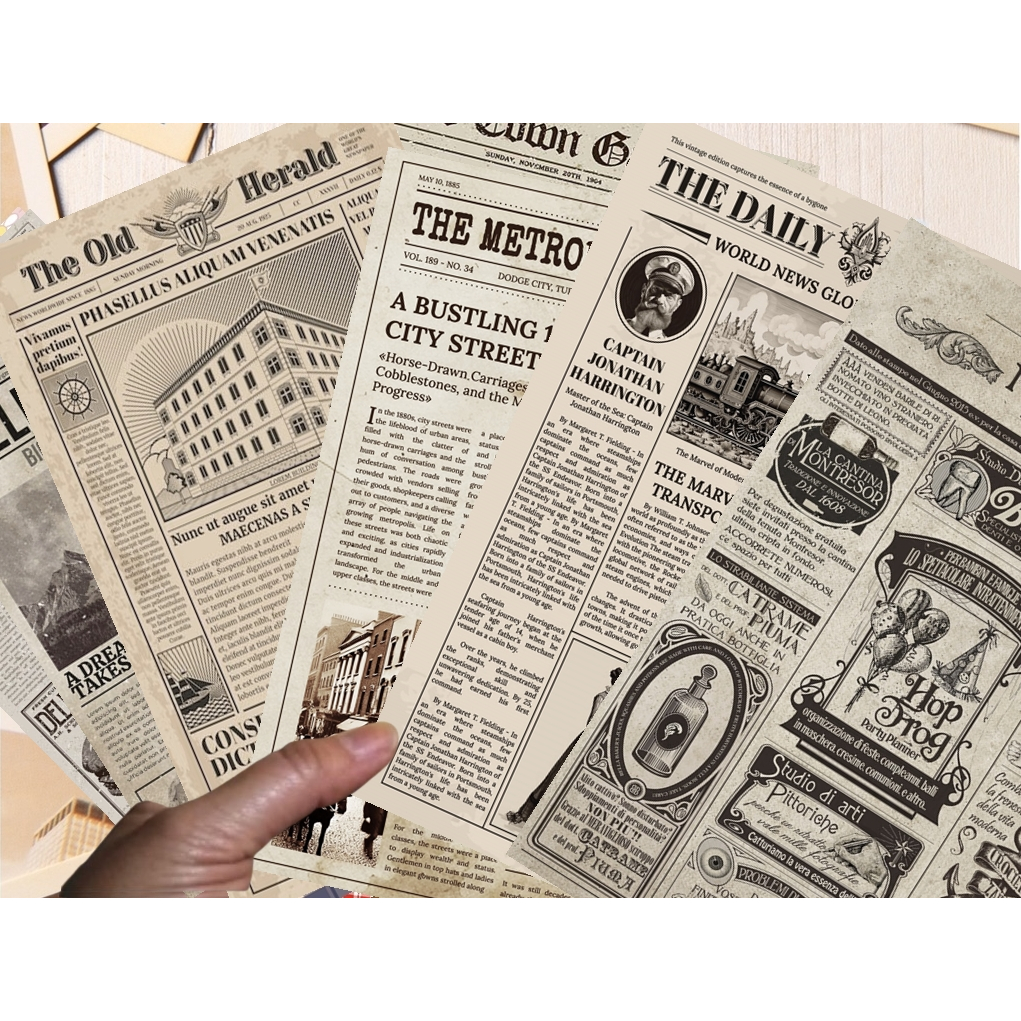 Papéis Decorados Jornal  Antigo Vintage 180g – A5 para Scrapbook, Journal e DIY Criativo