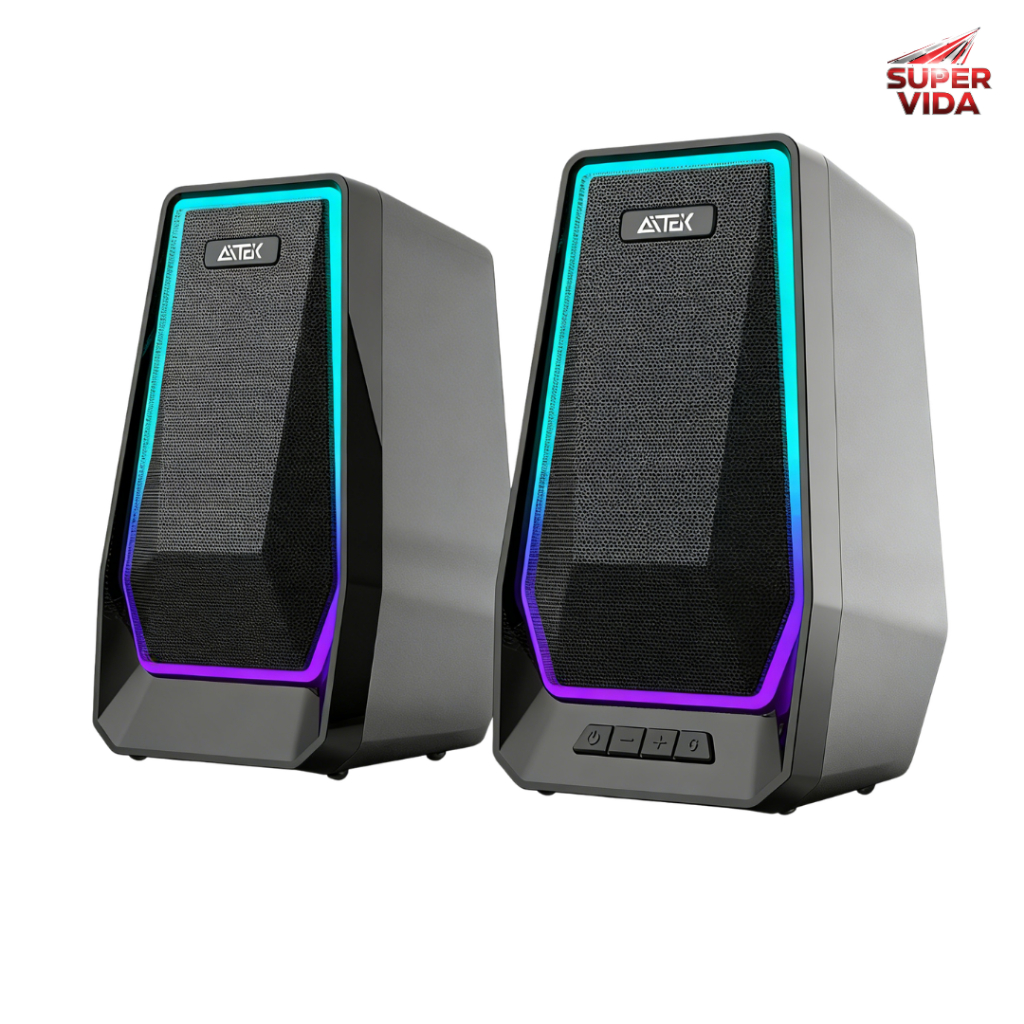 Caixa De Som Gamer Rgb 10w Com Iluminação Rgb Para Pc,Jogos E Home Office,Aux,Usb E Bluetooth V5,3 em Oferta na Shopee