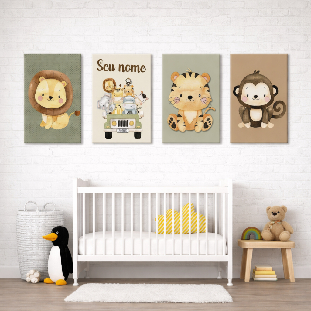 Kit Quadros Decorativos Safari Baby Personalizado Com Nome Brinde Faixa  Adesiva de Parede em Oferta na Shopee