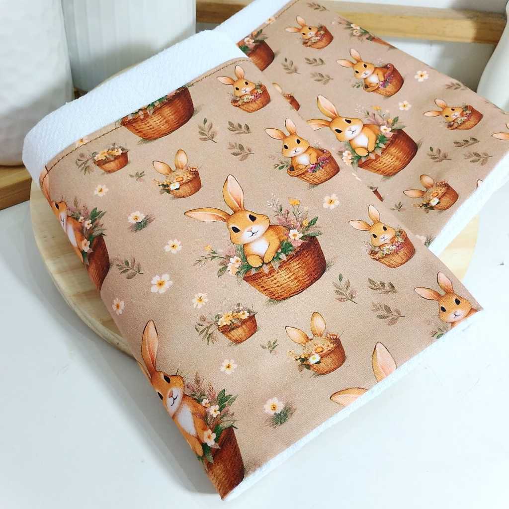 Pano de Prato Tema Páscoa – Coelhinhos | 100% Algodão em Oferta na Shopee