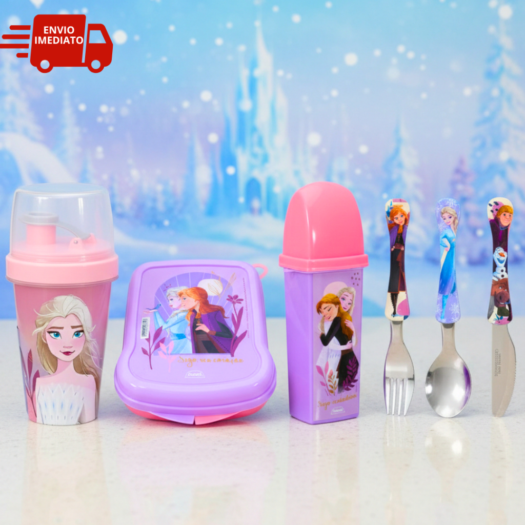 Frozen Volta as Aulas Kit Conjunto para Lancheira Elsa Anna Olaf Talheres Sanduicheira Shakeira Case
