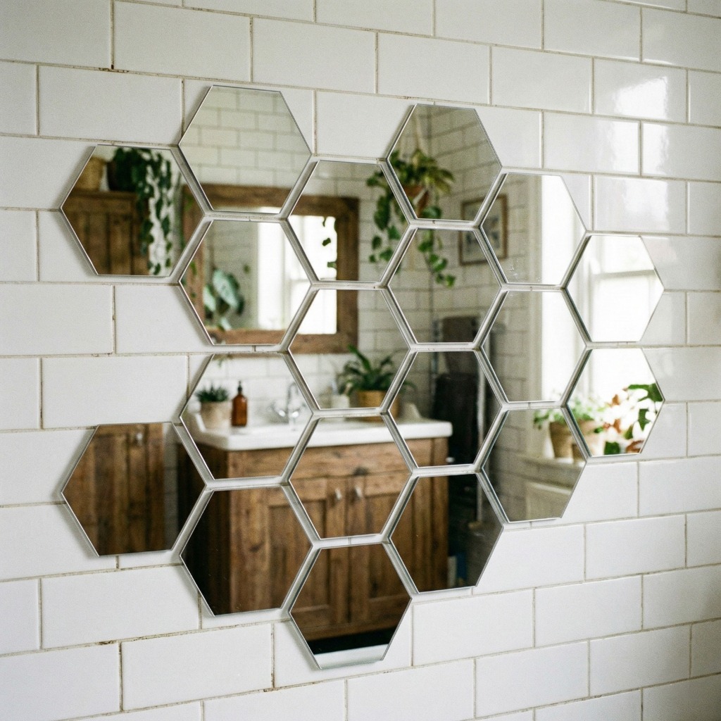 Espelho Decorativo Hexágono Em Acrílico 3mm Com Dupla Face Kit Modular Parede