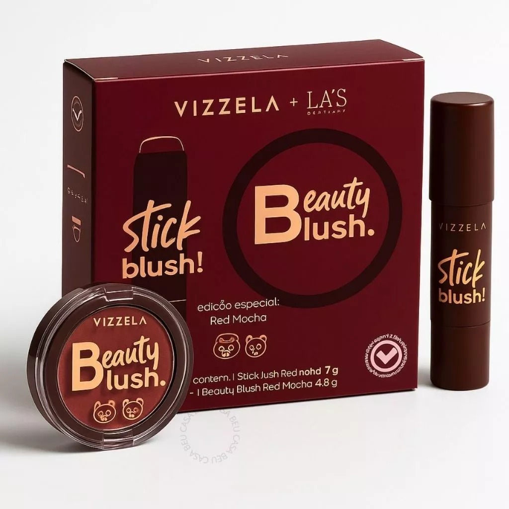 Vizzela Kit Blushes Red Mocha Cremoso + La's Compacto Alta Pigmentação Textura Aveludada Make Completa