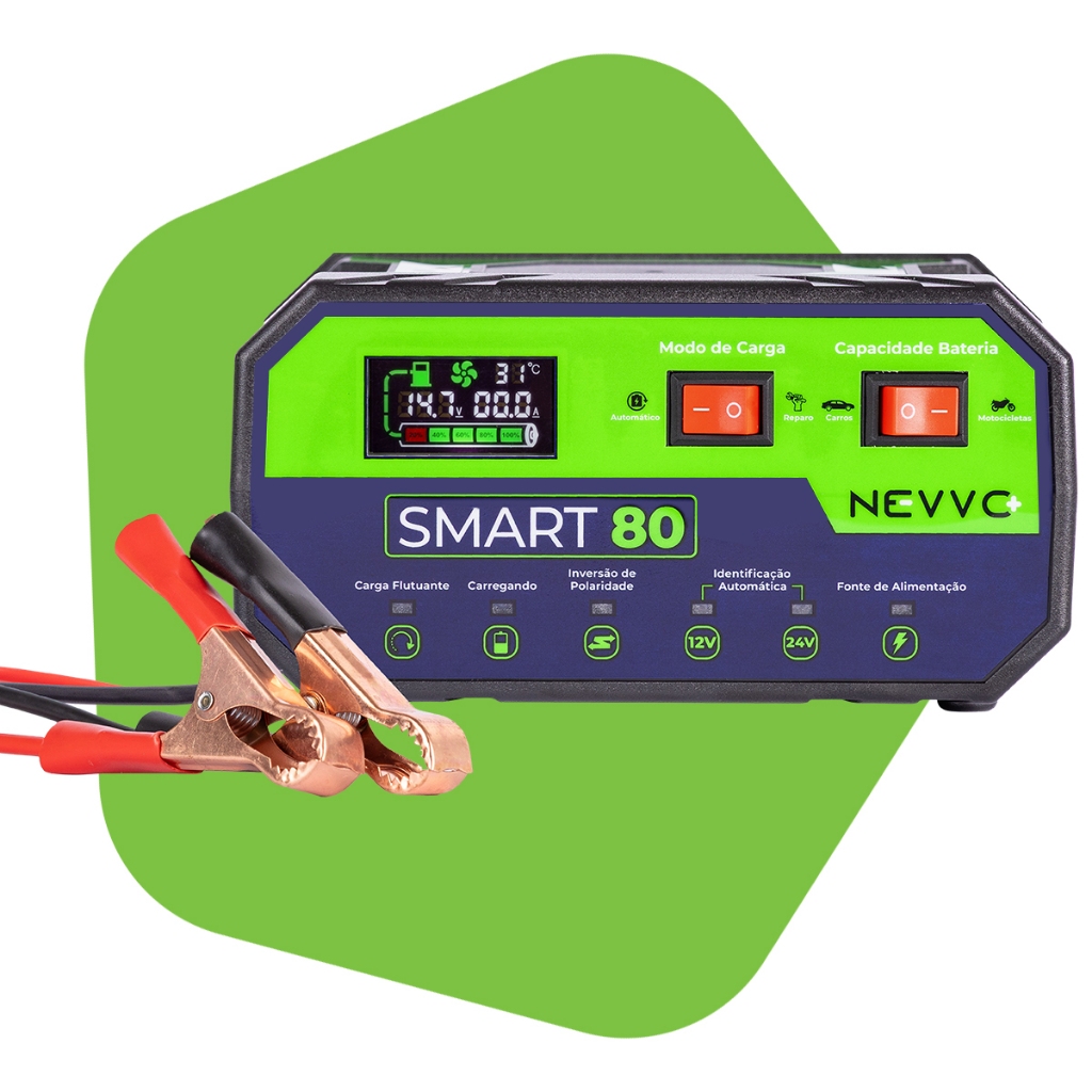 Carregador e Reparador de Baterias Inteligente 12V 24V Bivolt 8Amp Carro Moto Smart80 NEVVO em Oferta na Shopee