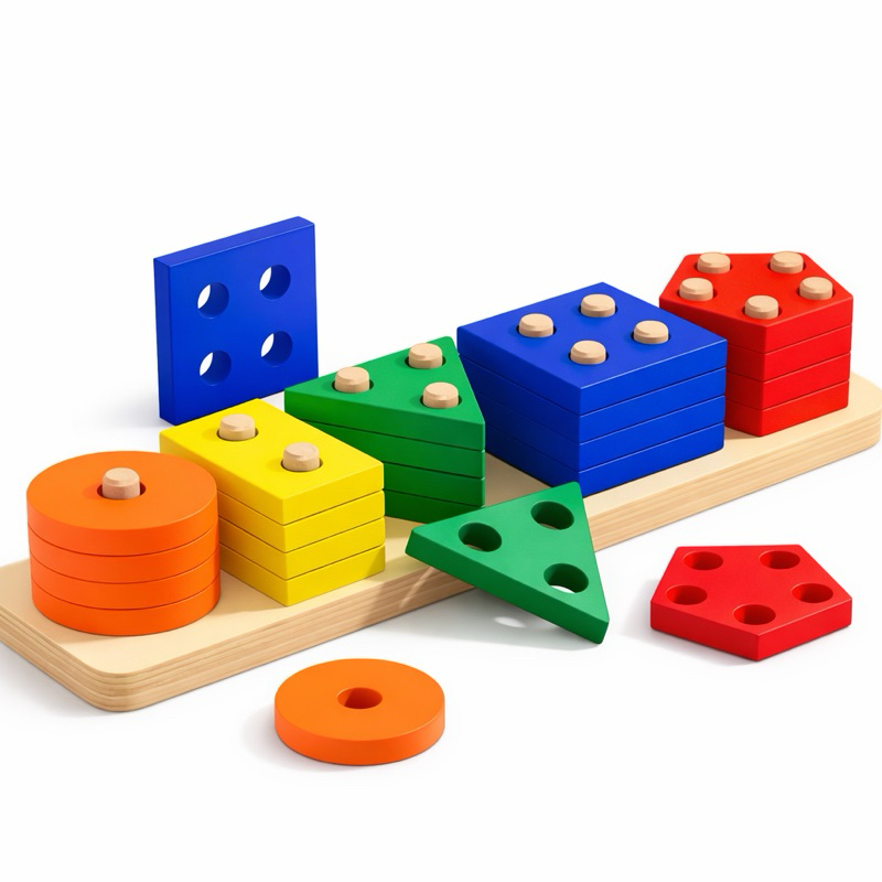 Brinquedo Pedagógico Encaixe Geométrico Infantil 5 Formas Madeira Educativo Coordenação Motora Montessori