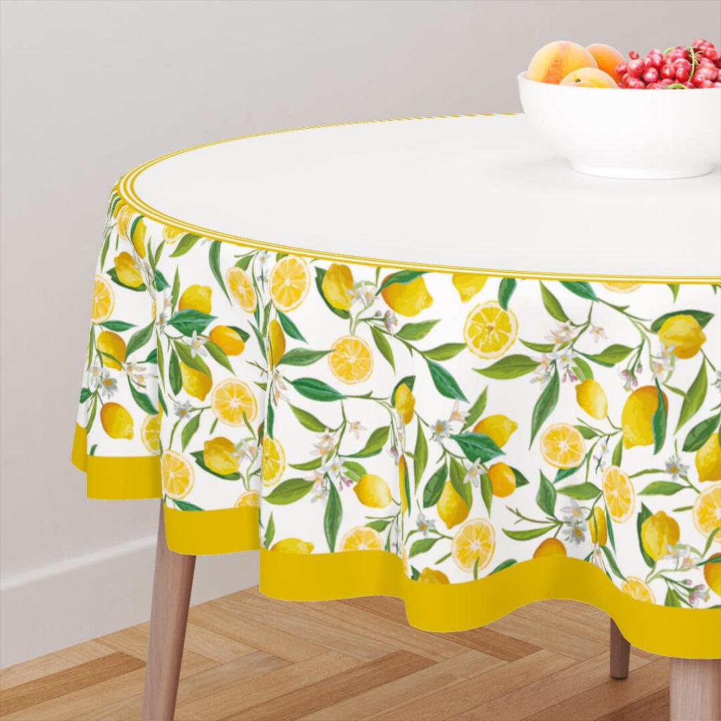 Toalha de Mesa Redonda Decorativa 4 Assentos Exclusiva 140x140cm Limões em Oferta na Shopee