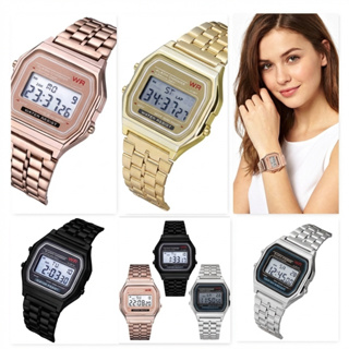 Relógio Digital Vintage Retrô Unissex LED Aço Resistente Prata Dourado Rose ajustável em Oferta na Shopee