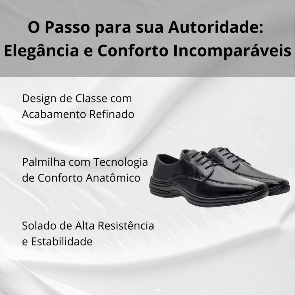 Sapato Social Preto Ortopédico Masculino Confortavel Solado Borracha Anti Derrapante