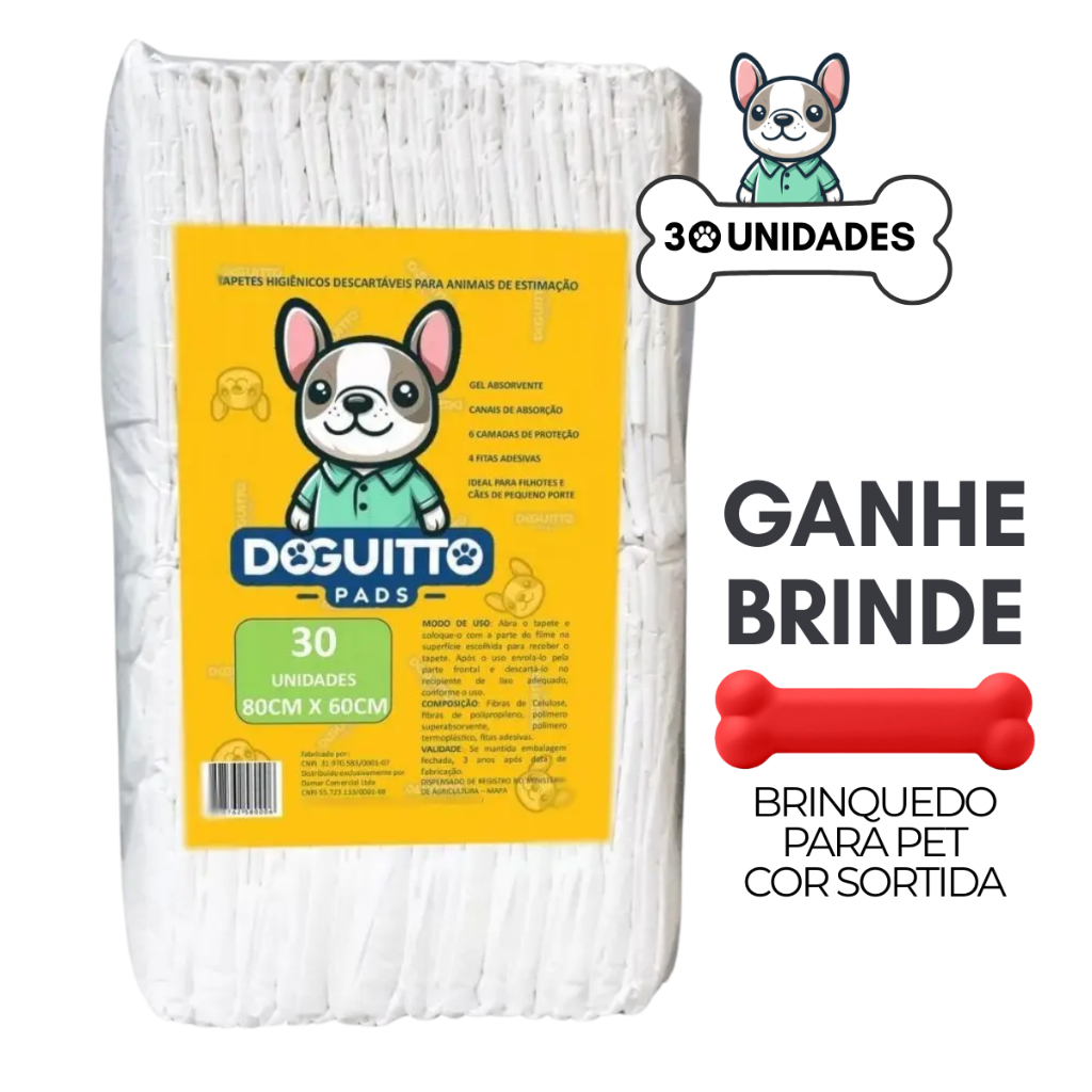 Tapete Higiênico Descartável Doguitto Pads 80x60cm 30 Unidades Alta absorção Anti Sujeira para Cães