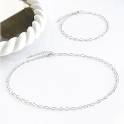 Conjunto Elo Coração Folheado a Prata 925 Colar e Pulseira Presente Elegante