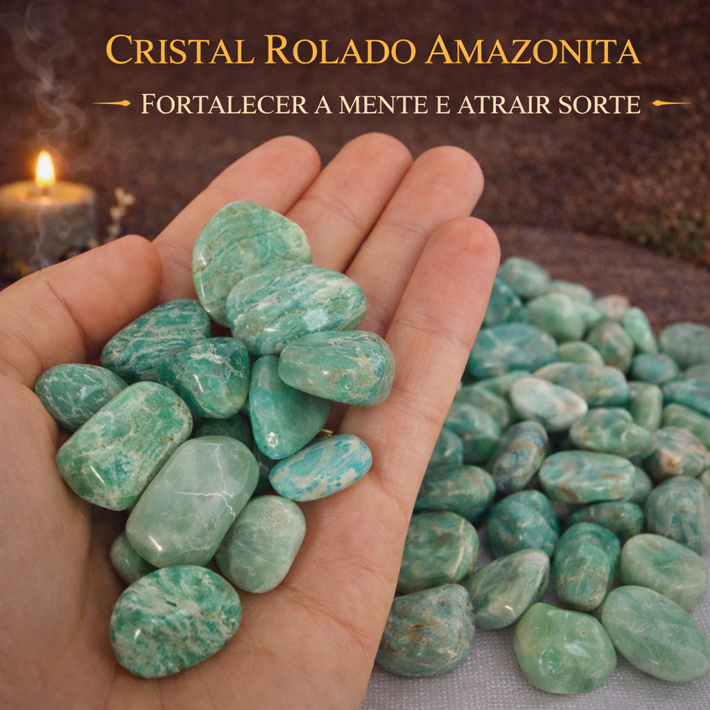 Cristal Rolado Amazonita Pedra Natural para Sorte Fortalecer a Mente Equilíbrio Energia Positiva