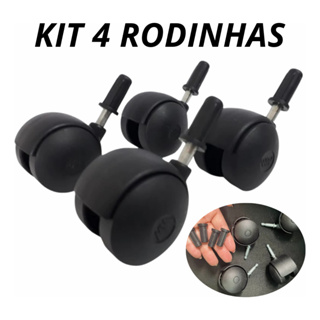 4 Rodinhas giratórias 40mm Pino 6mm preto, Fruteira Gaveteiro + Bucha De 1/2 em Oferta na Shopee