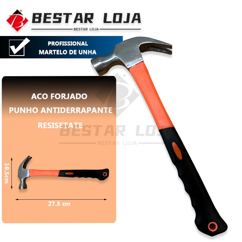 BESTAR LOJA Martelo De Unha Profissional 27cm Cabo Borracha para Reparos Domésticos e Obra