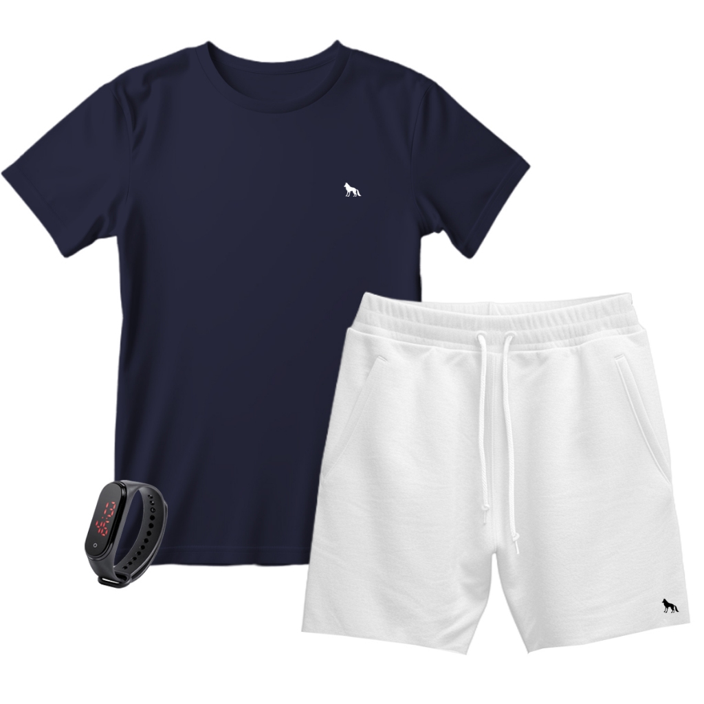 Kit Camiseta e Short Masculino Algodão Lançamento Confortável