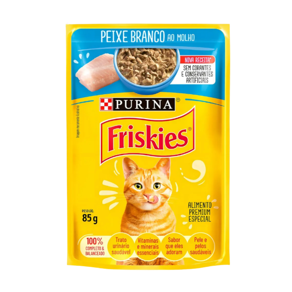 Ração Úmida Friskies Sachê para Gatos Adultos Sabor Peixe ao Molho 85g