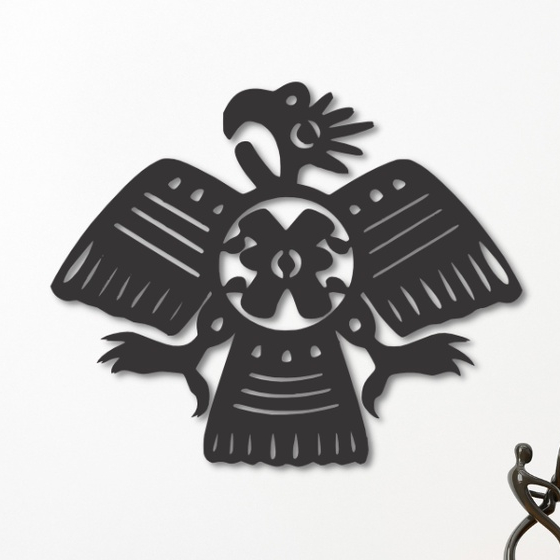 Placa Quadro Decorativo Pássaro Asteca Madeira MDF Com Fita Dupla Face Adesiva Preto Fosco
