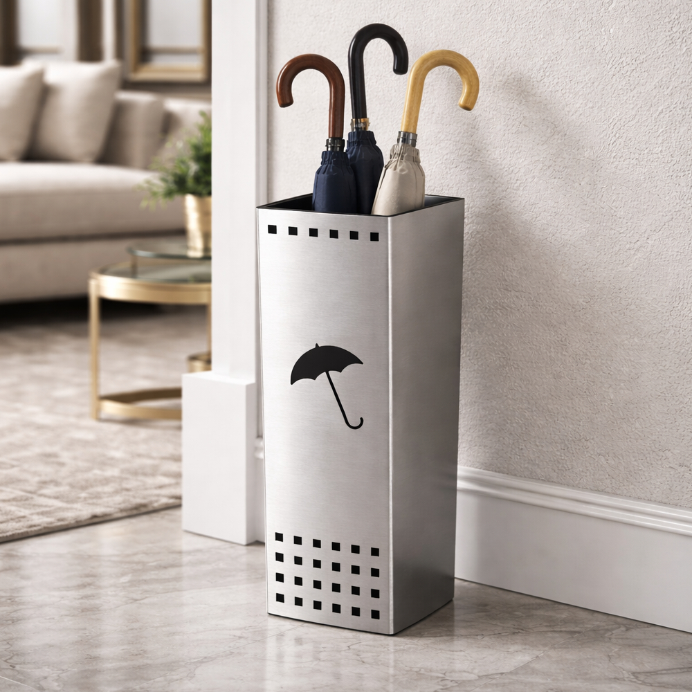 Suporte Porta Guarda Chuva Aço Inox 50x15cm Quadrado em Oferta na Shopee