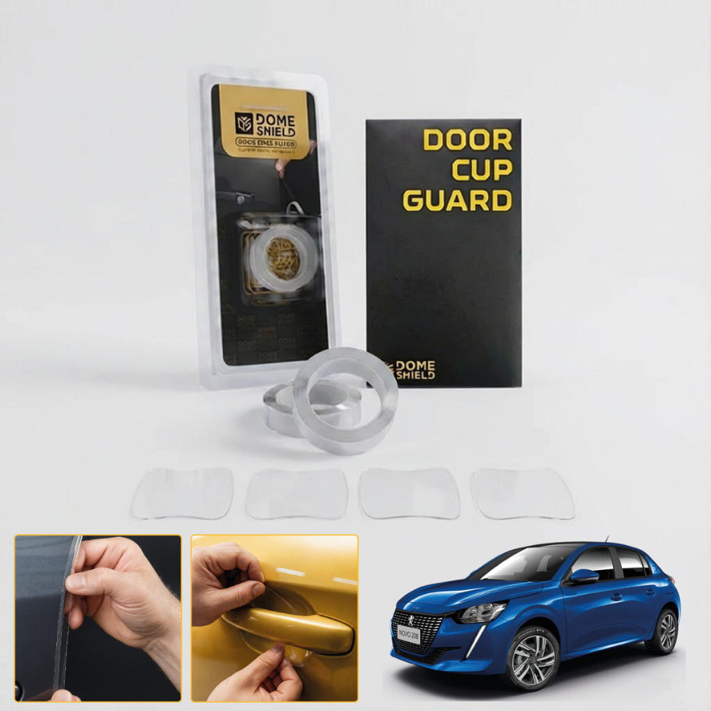 Peugeot 208 - Kit Adesivo Película PPF Porta Copa Maçaneta + Cantos Porta Protetor Transparente Carro