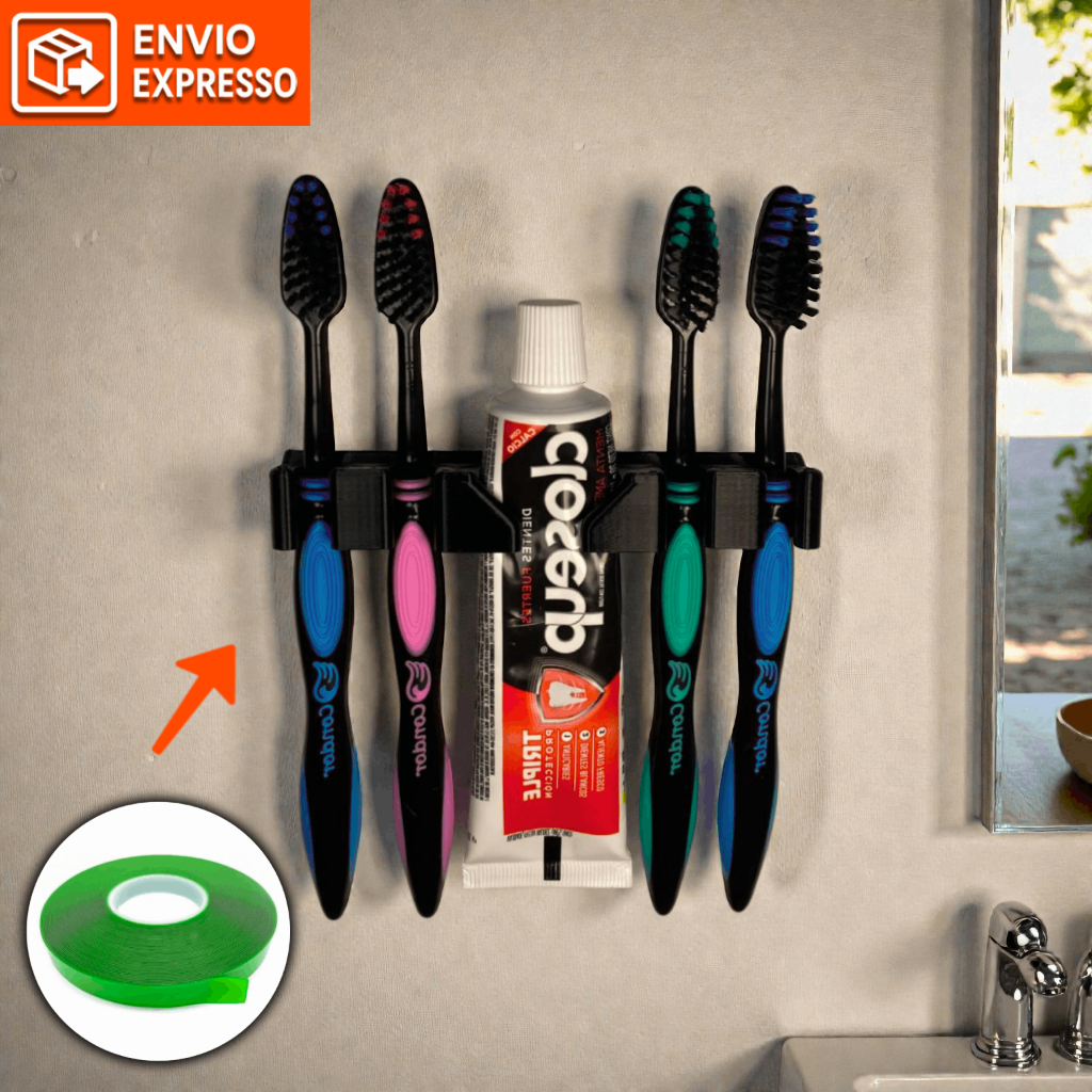 Suporte de Escova de Dente e pasta sem Furo | Organizador Parede Banheiro | Porta Escova Familiar | Fixação Adesiva em Oferta na Shopee