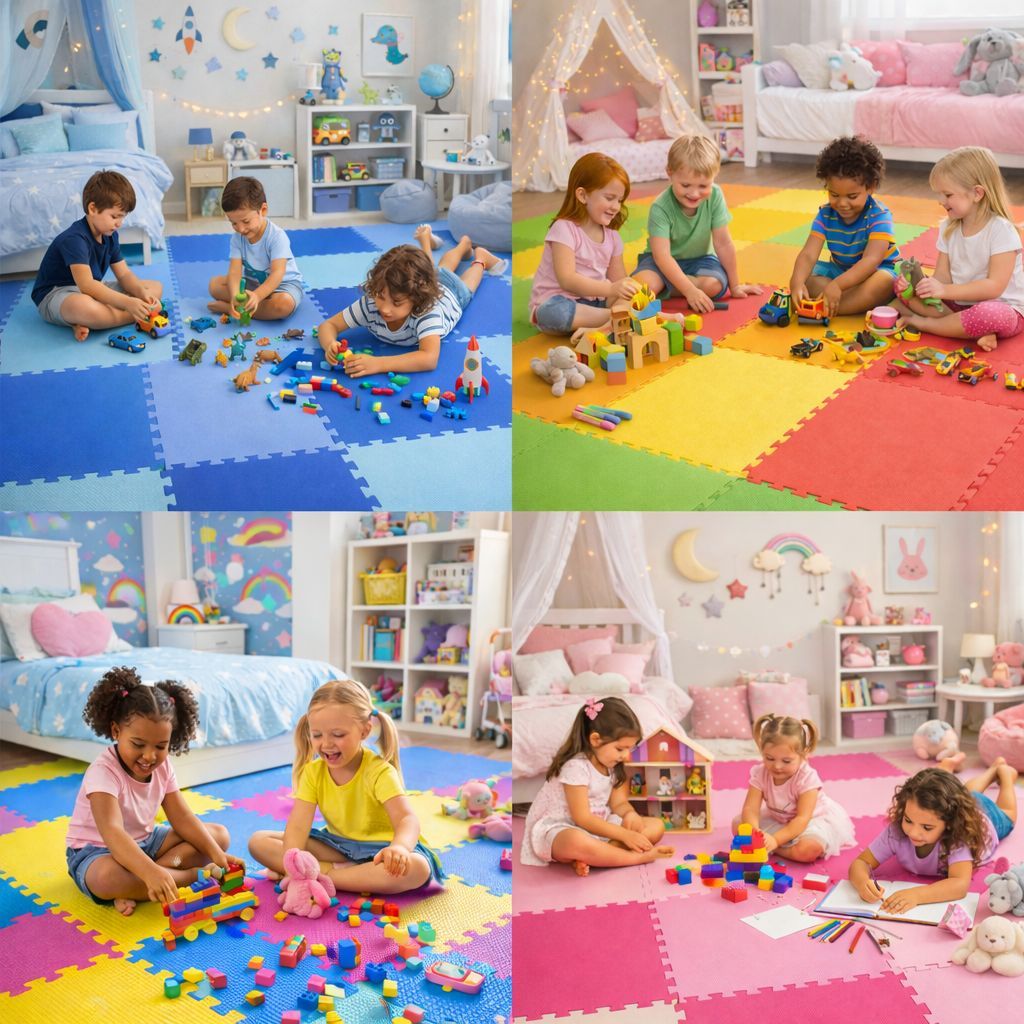 Kits 4,6 ou 10 unidades Tatame de EVA Colorido 50cm x 50cm x 1cm + Bordas de Brinde em Oferta na Shopee