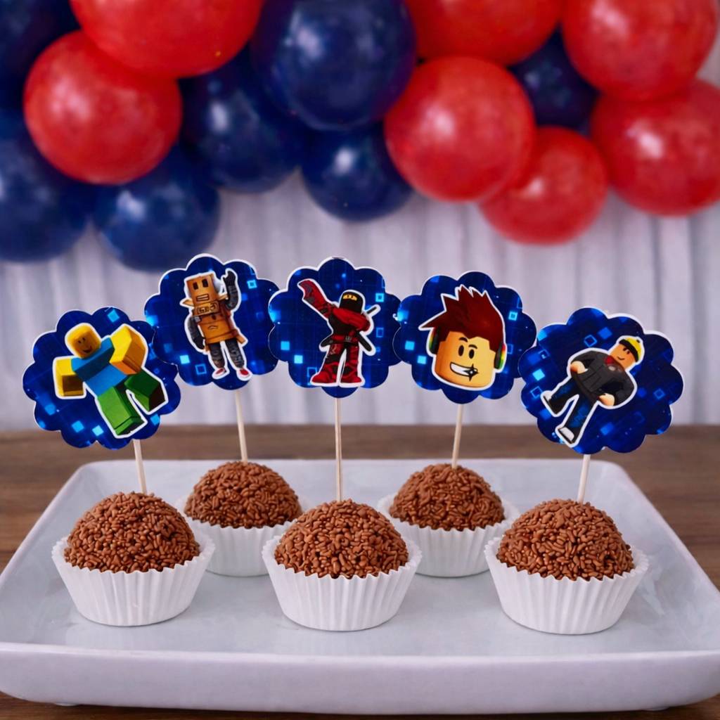Topper de docinhos ou cupcake Roblox/tags Roblox/ Festa Roblox/ Aniversário Roblox em Oferta na Shopee