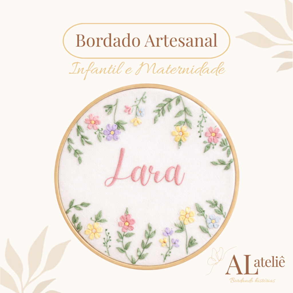 Bordado Porta Maternidade Com Nome Flores Bordado Personalizado Jardim Menina Nome Bordado Infantil