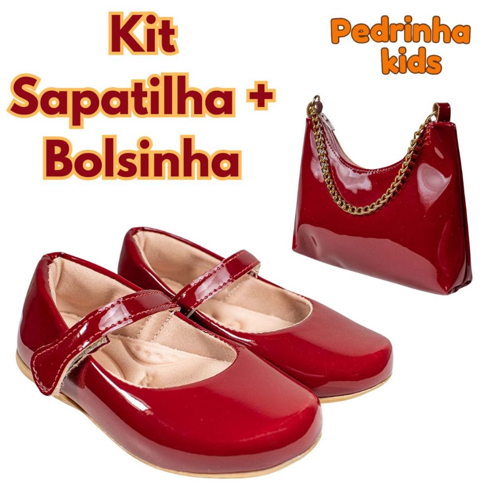 Kit Sapatilha e Bolsinha Infantil Menina Boneca Glow Verniz Antiderrapante Confortável Promoção