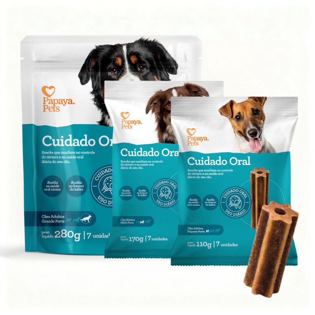 Petisco Cuidado Oral Papaya Pet para Cães Adultos Auxilia no controle do Tártaro e Mau Hálito