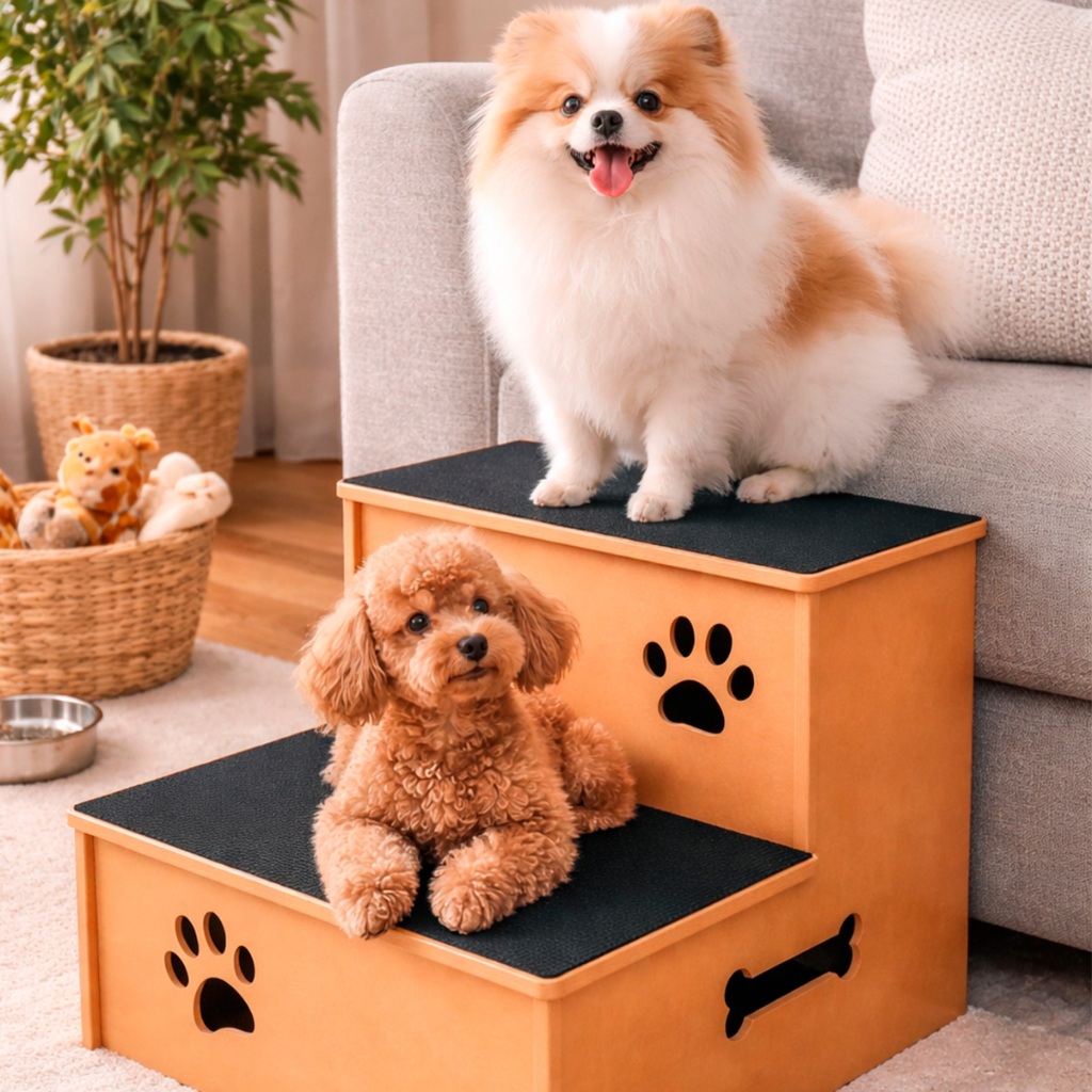 Escadinha Para Cachorro E Gato 2 Degraus Resistente MDF 6mm Antiderrapante Auxilio Mobilidade Pet Ate 40kg