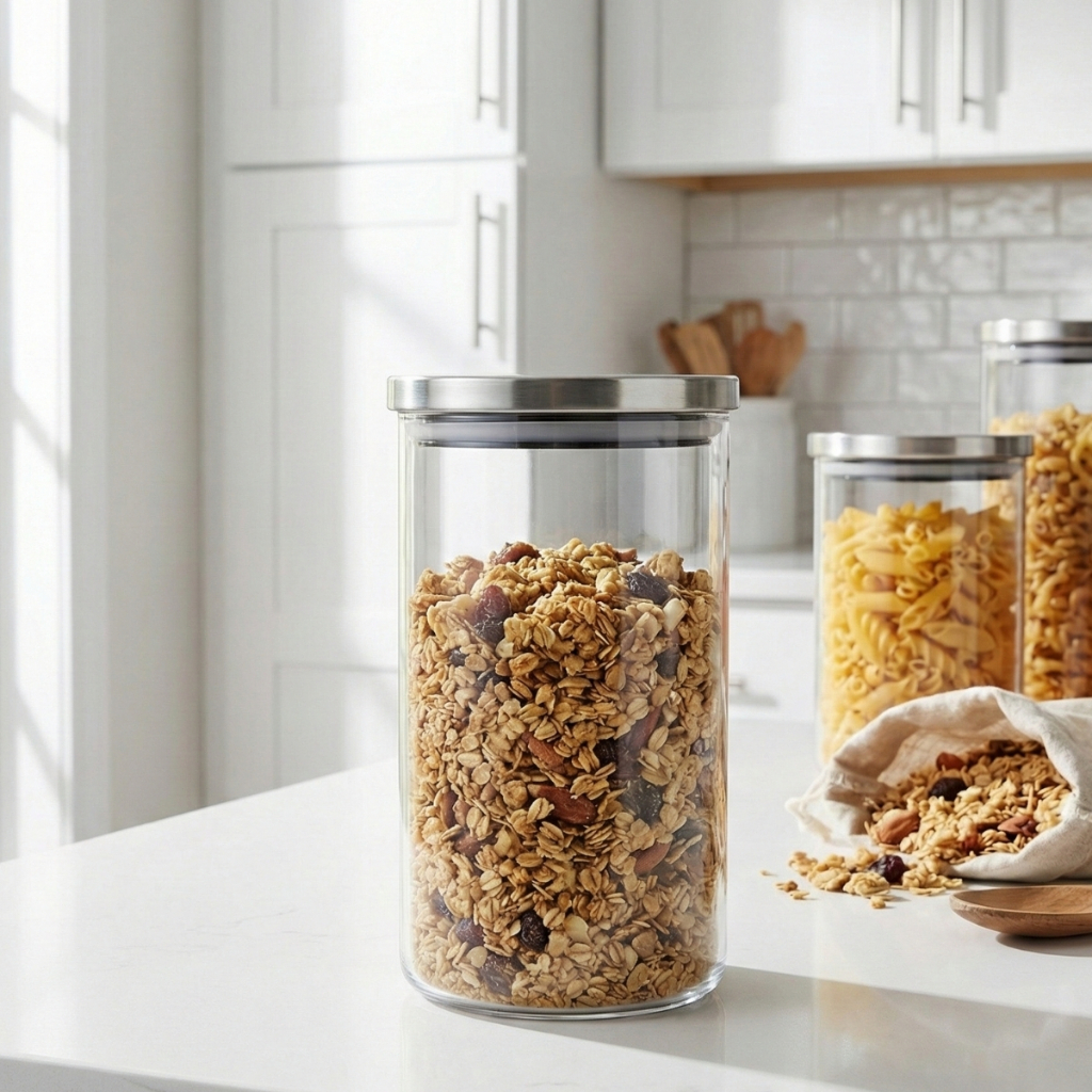 Pote Vidro Hermético Tampa Metal Mantimentos Biscoito Café Grande Organizador Cozinha 1,365L Ruvolo em Oferta na Shopee