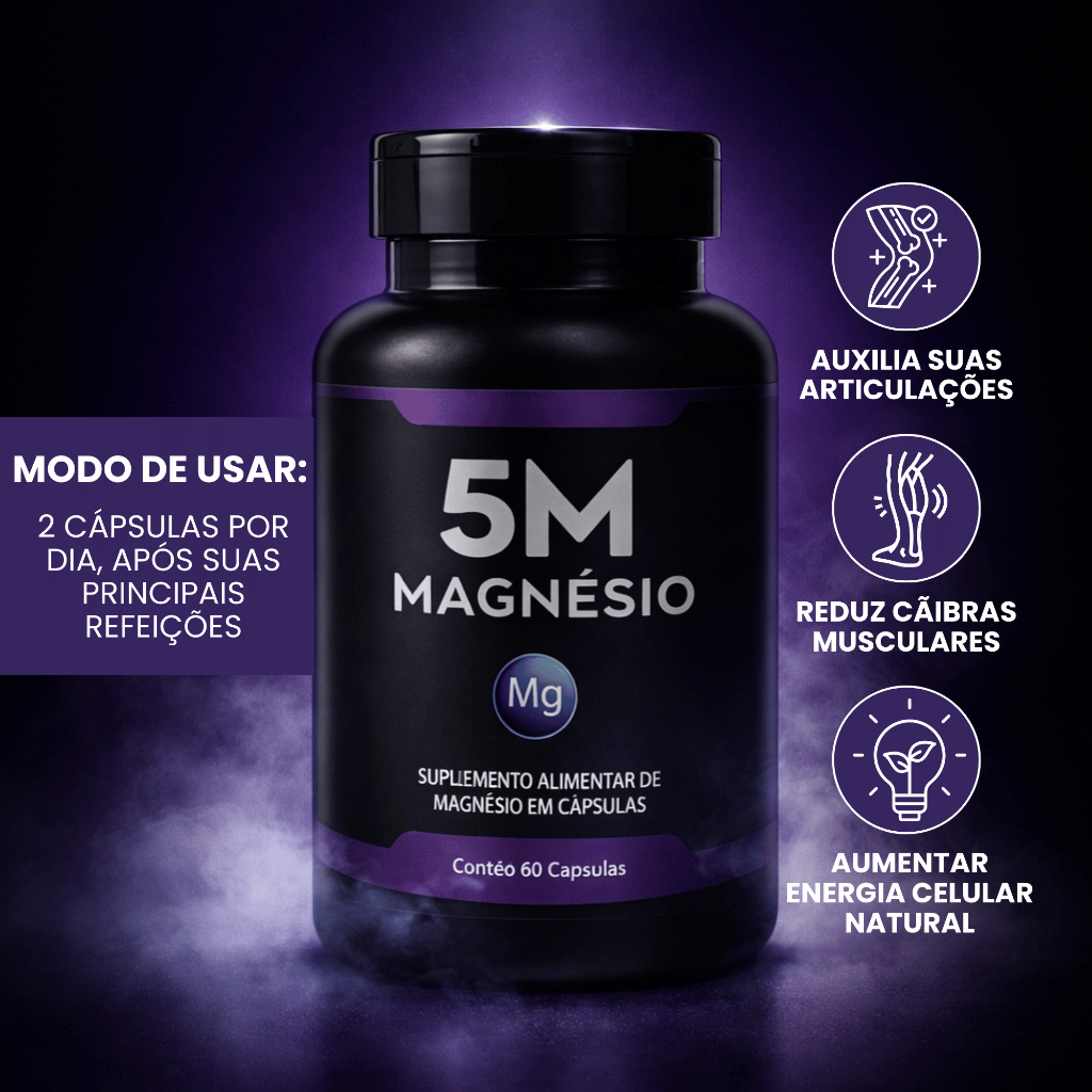 5M ORIGINAL - 5 Tipos de Magnésio - 60 Cápsulas - 350mg - Nação Verde em Oferta na Shopee