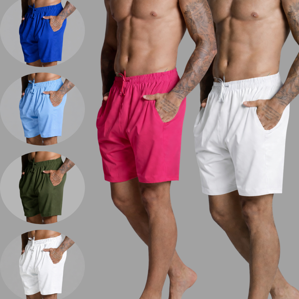 Kit 2 Shorts Tactel Com Elastano E Cadarço Basico Casual Exelente Para Esportes Futebol Academia