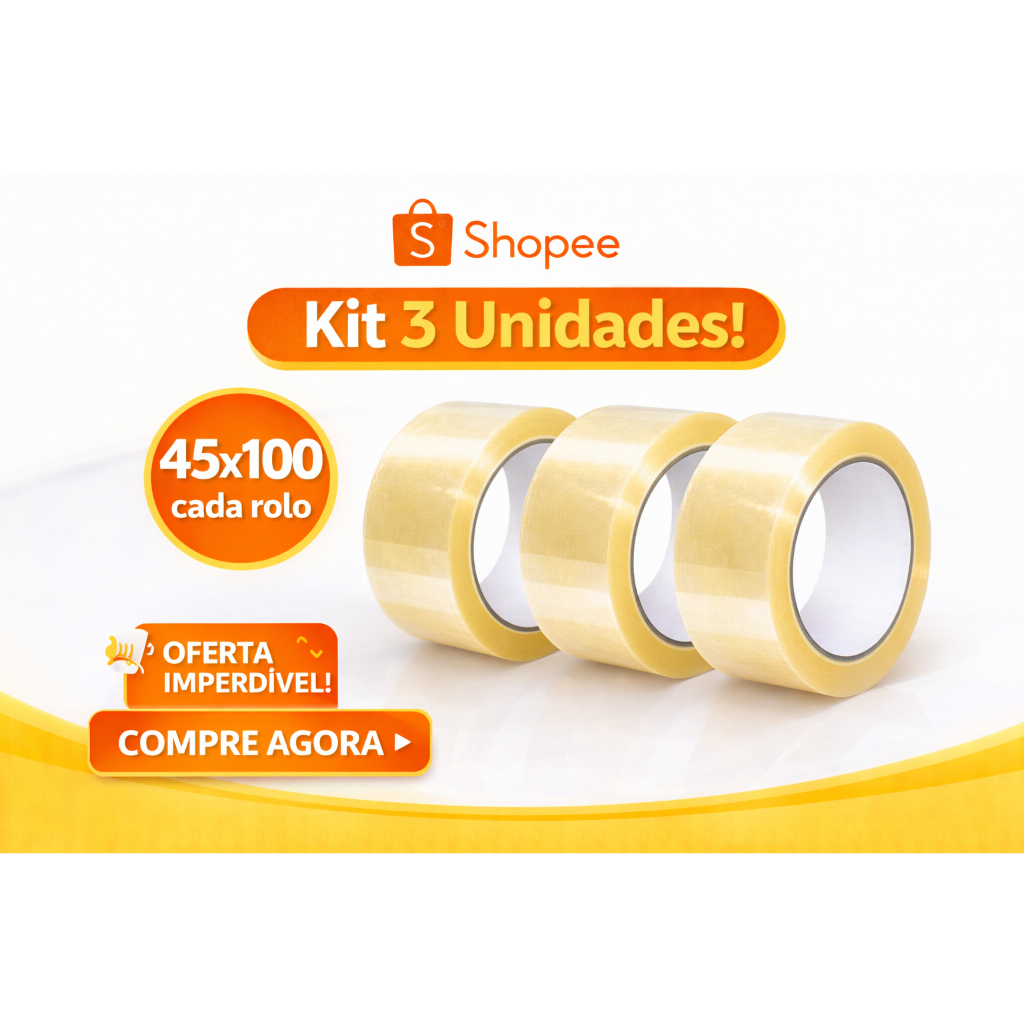 Kit 3 Rolos de Fita Adesiva Durex 45X100 Embala Caixas Fixação Forte em Oferta na Shopee
