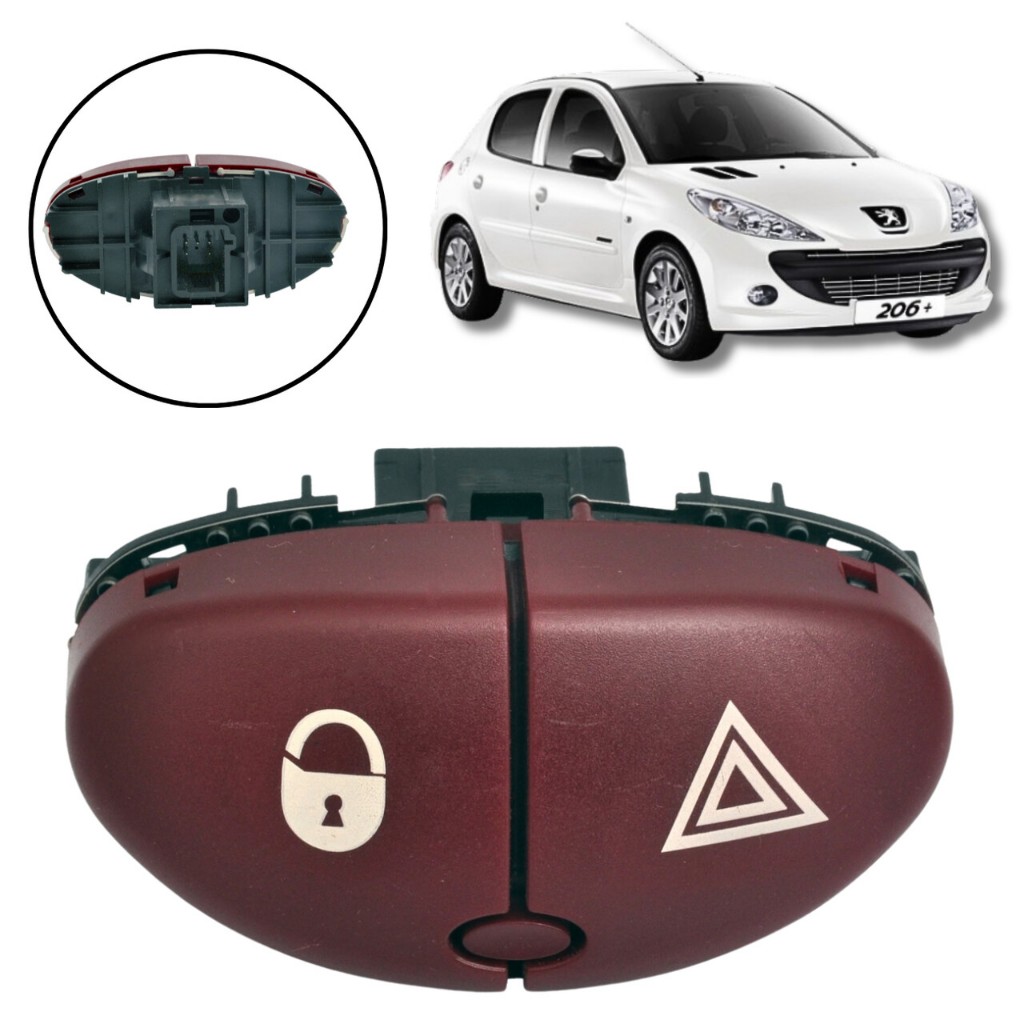 BOTÃO INTERRUPTOR PISCA ALERTA E TRAVA PEUGEOT 206 2001/2011