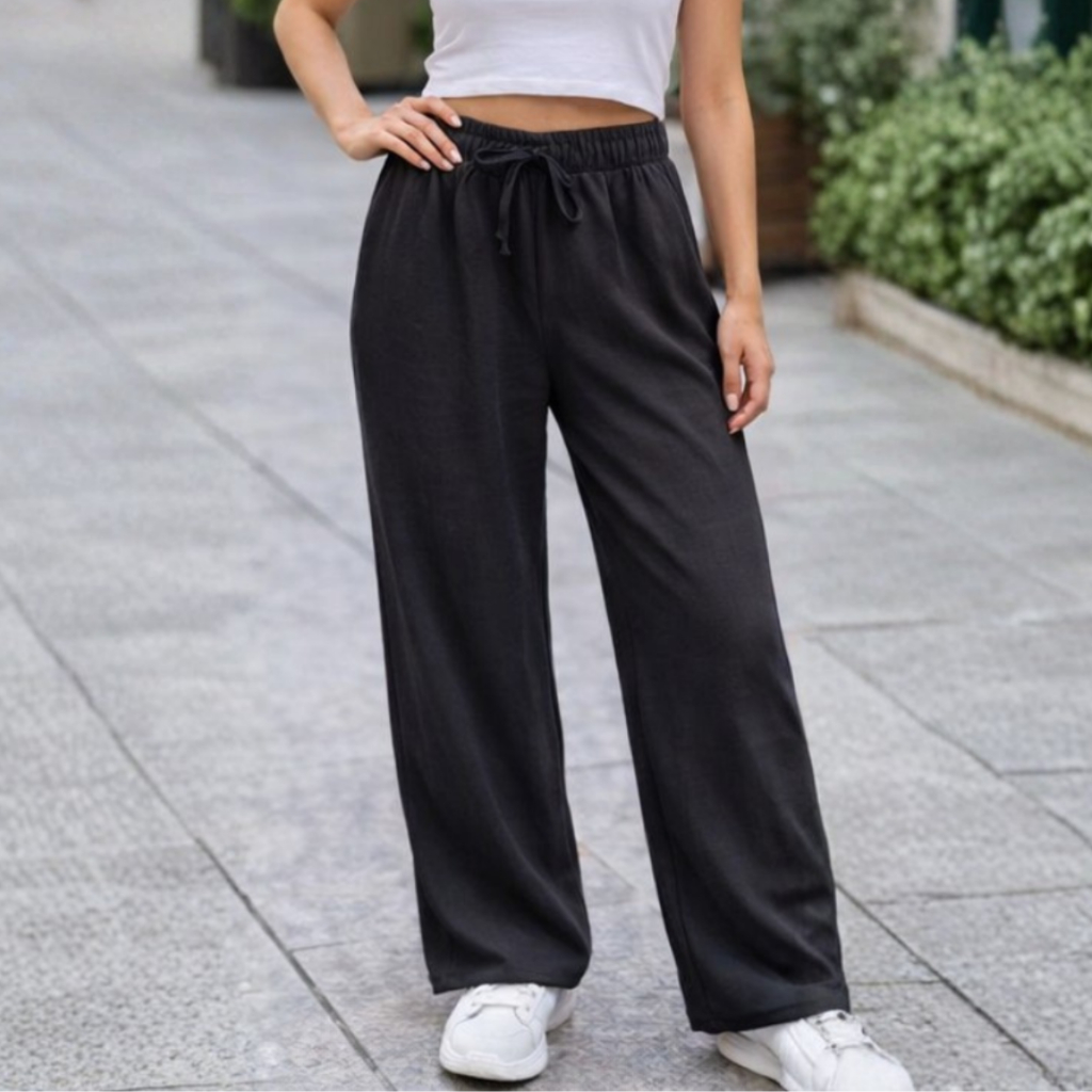 Calça Feminina Pantalona Wide Leg Duna com Bolso elastico Cintura Alta Tendência