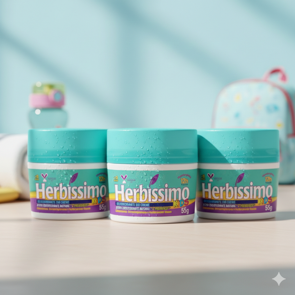 Kit 3 unid - Desodorante Creme Antitranspirante Herbíssimo Kids 55g em Oferta na Shopee
