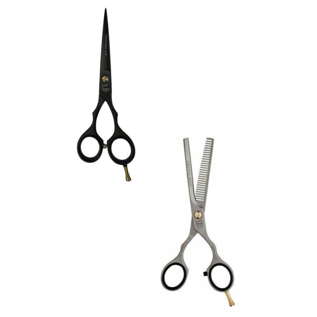 Kit Tesoura Profissional Jaguar Desbaste + Tesoura Preta Laser/Navalha