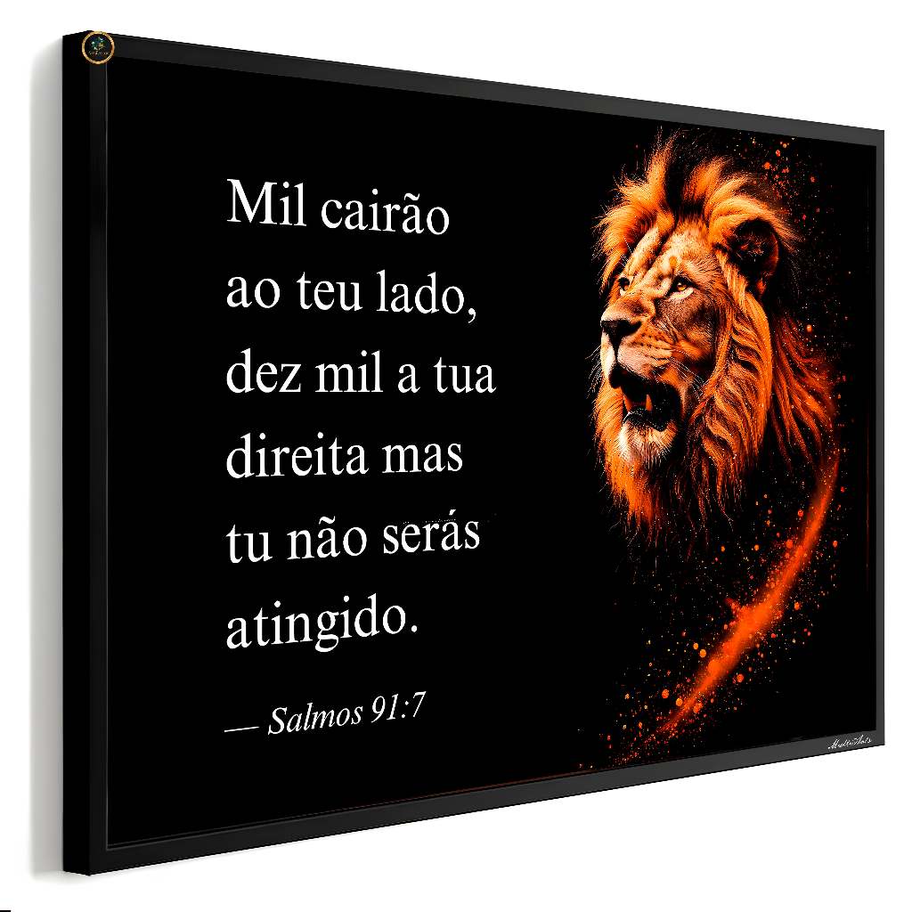 Quadro Decorativo Religioso Leão de Judá Salmos 91 Bíblia Fé Sala Quarto